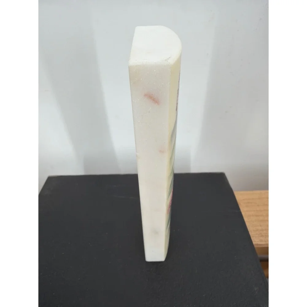 Chinese Hand Painted Marble Landscape Slab Mountain Cherry‎ Blossom Decor 6.5in